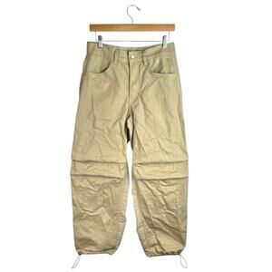 Oak + Fort Double Faced Beige High Rise Wide Leg Drawcord Baggy Trousers Pants 4